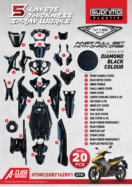 DIAMOND BLACK INNER COVER SET YAMAHA Y16ZR V1